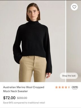 Australian Merino Wool Cropped Mock Neck  Sweater L